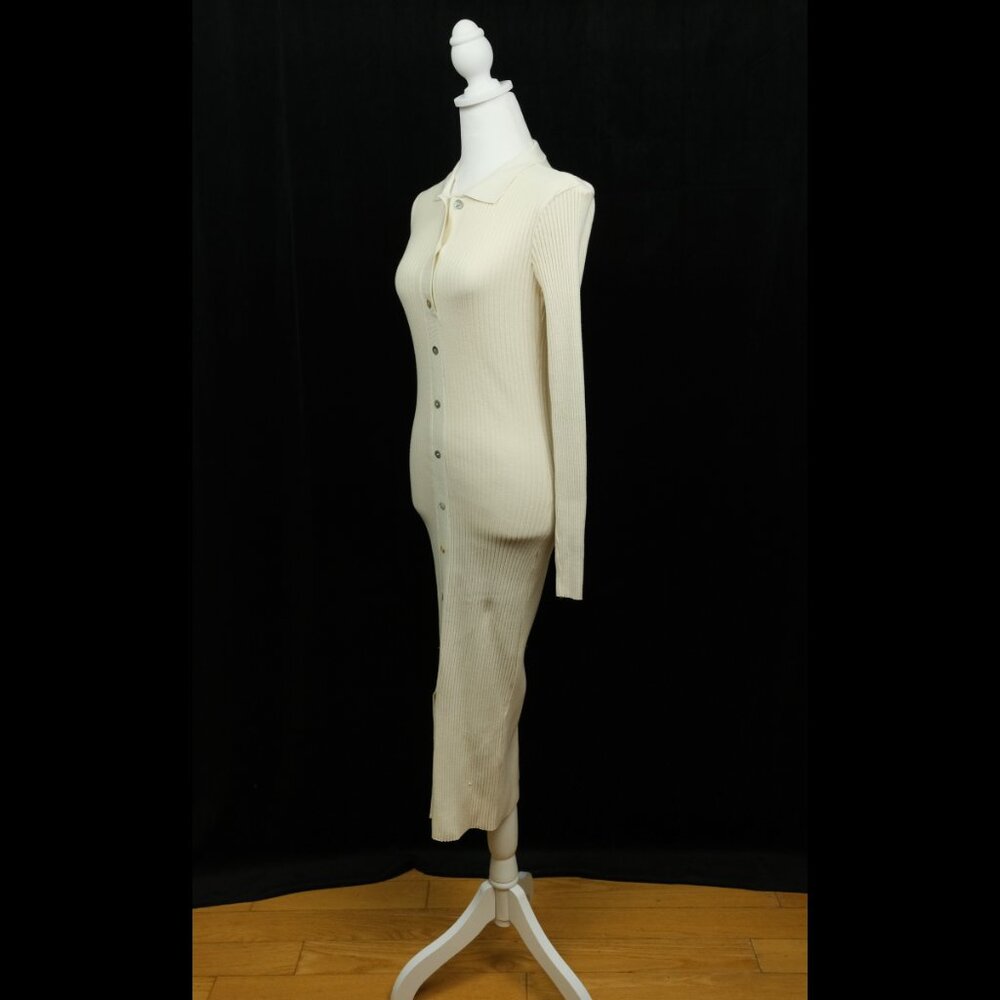 Zara Ribbed Dress With Buttons. White, size S - Picture 4 of 7